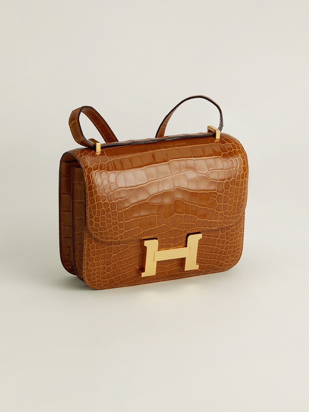 Hermes Constance 18 Mini Handmade Bag In Brown Shiny Alligator Crocodile Leather